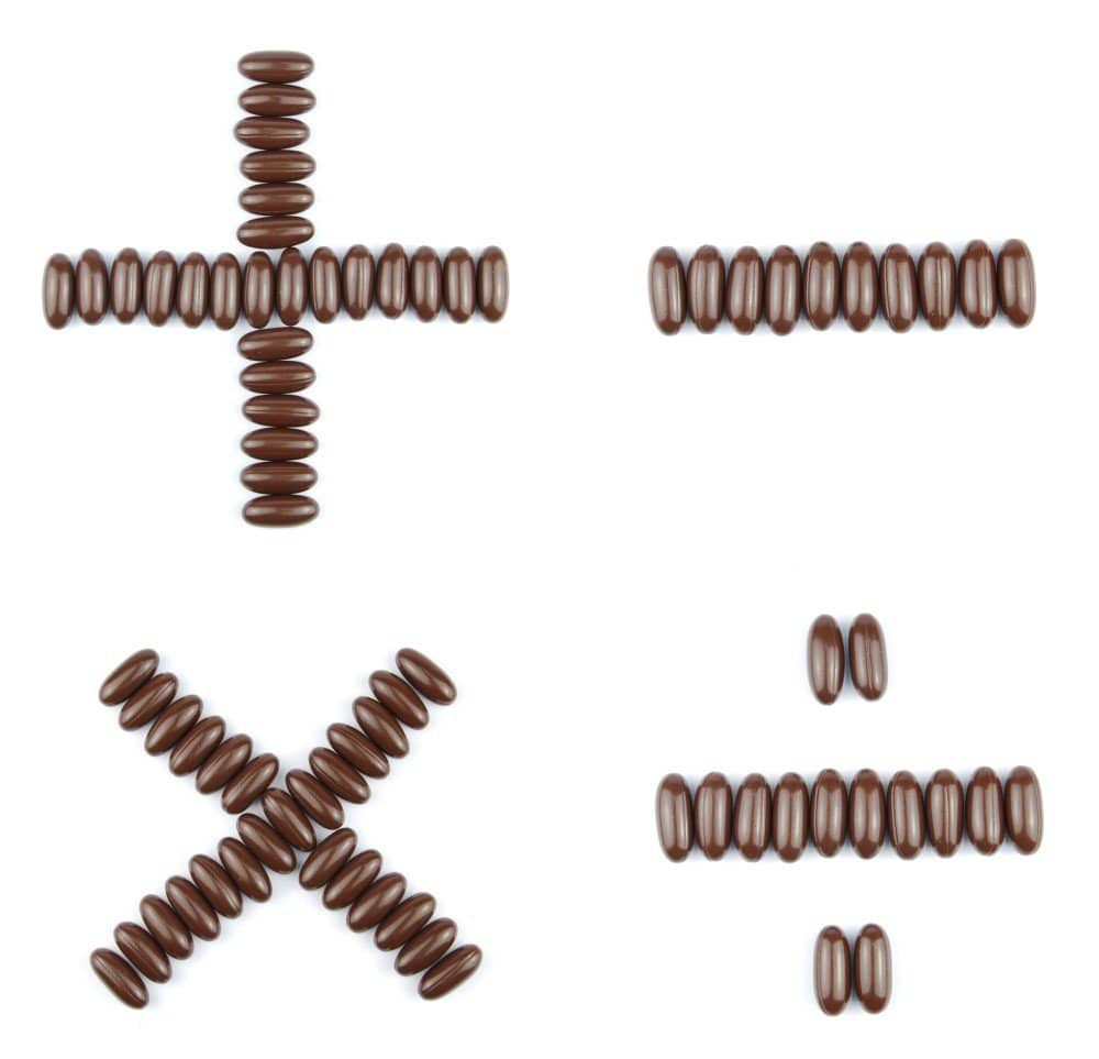 A set of chocolate numbers on a white background, perfect for mastering your money. Financial literacy.