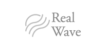 small logo with the words real wave on it