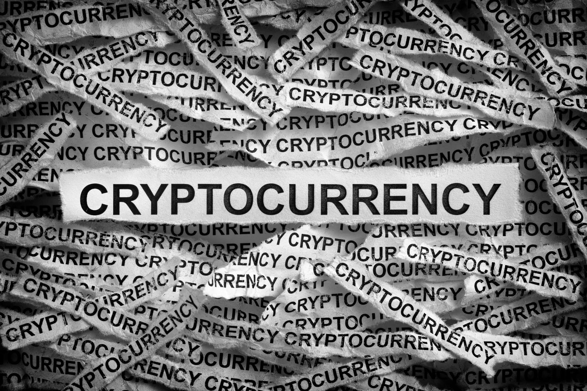 A black and white image of the word cryptocurrency.