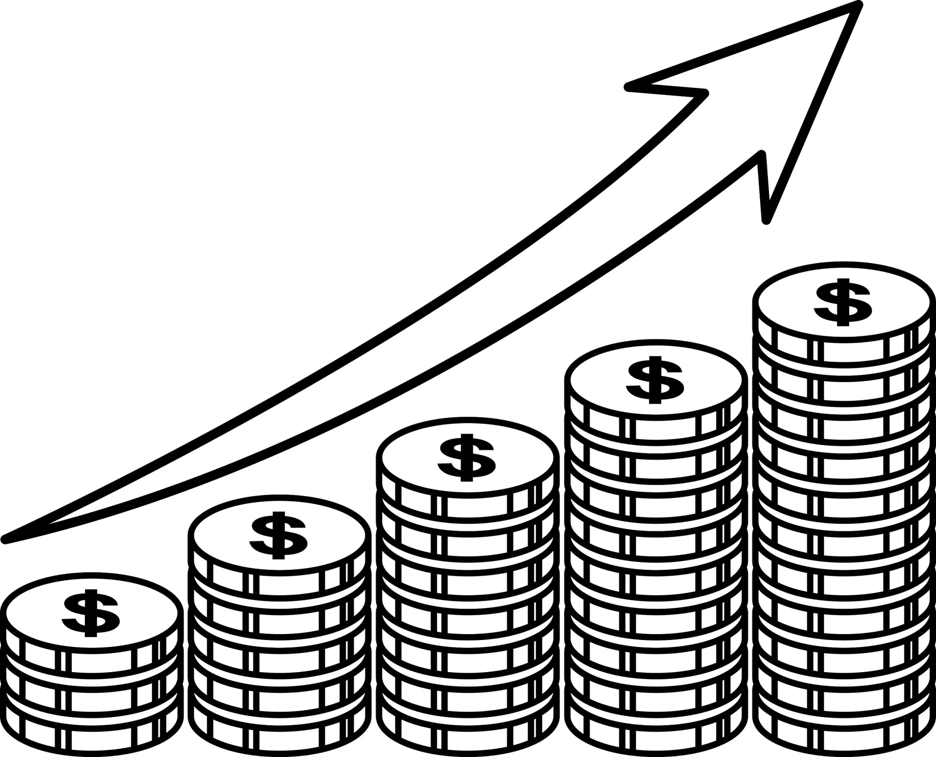A stack of coins with an arrow pointing upwards. Compound Interest